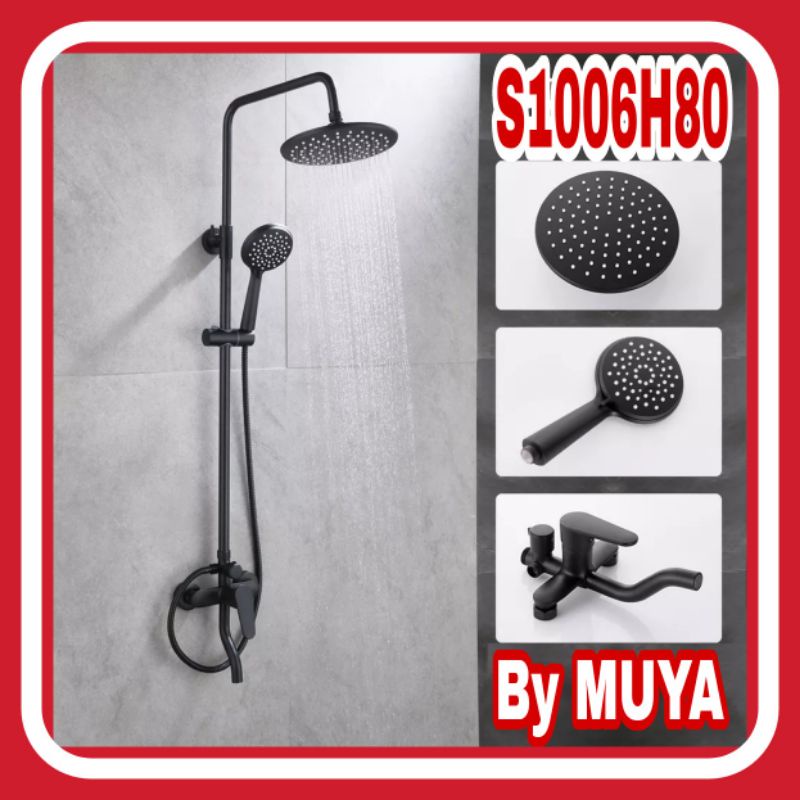 SHOWER TIANG COLUMN SET MUYA S1006H / S1006H80 BLACK/HITAM PANAS DINGIN MEWAH BERKUALITAS BAHAN STAI