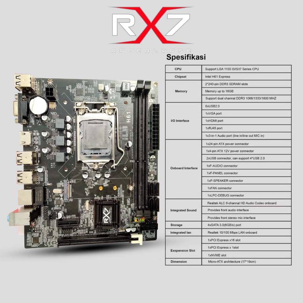 Motherboard RX7 H61 LGA 1155 DDR3 H61 Mainboard Support Nvme