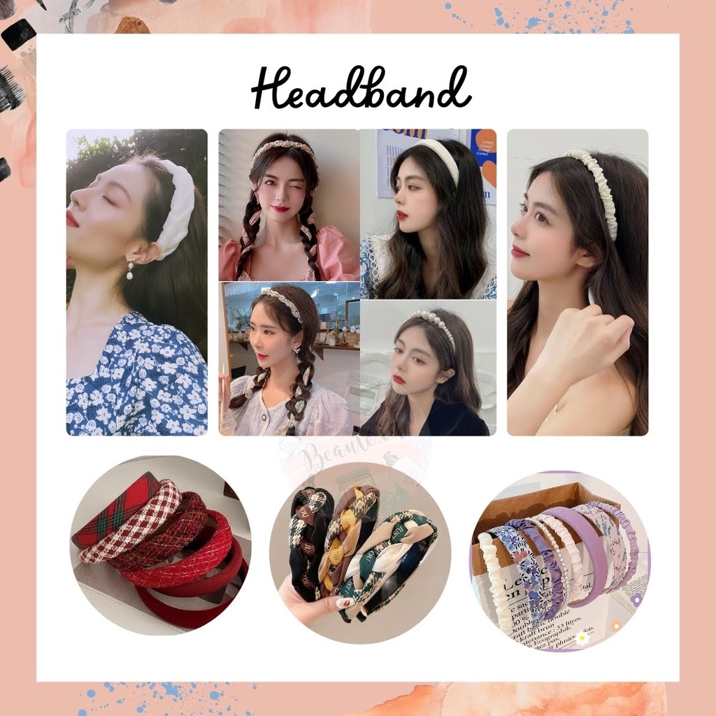 Bando Bandana Lucu Imut Elegan Gaya Korea Aksesoris Rambut Wanita Bando Kepang Korea / Serut Scrunchie Woman Aesthetic Headband Simple Tebal Bahan Kain untuk Piknik Sekolah Kuliah Pesta Nyaman Dipakai Premium