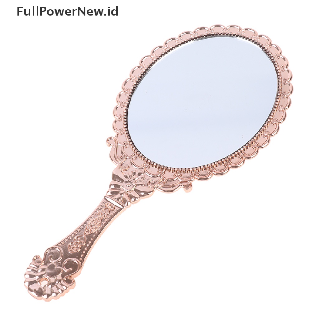 Power Vintage Ukir Handheld Vanity Mirror Kaca Rias Cermin Tangan Gagang Kosmetik ID