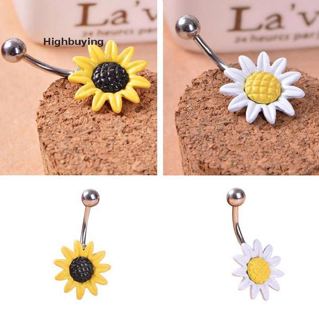 Hbid Fashion Bunga Daisy Menjuntai Belly Button Rings Body Navel Bar Glory