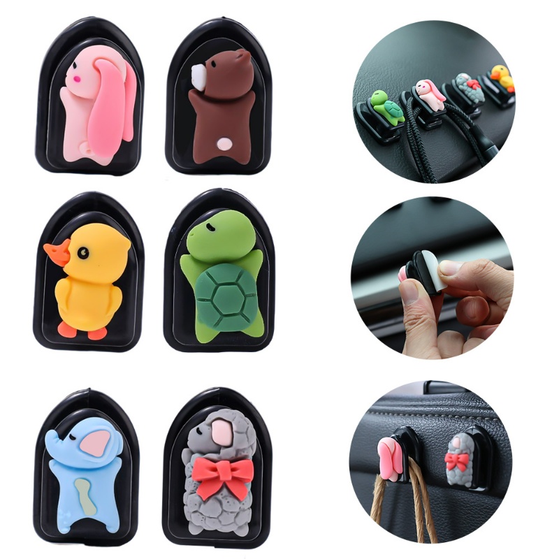 Kartun Lucu Animal Car Hook Organizer/Gantungan Storaging Klip Tempel Cars Holder Perekat Mini Multifungsi