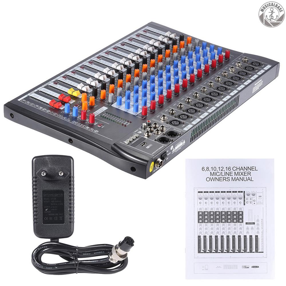 [Tersedia] 120s-usb 12channel Mic Line Audio Mixer Pencampuran Konsol Wireless BT Koneksi USB XLR Input 3-band EQ 48V Phantom Power Dengan Adaptor Daya
