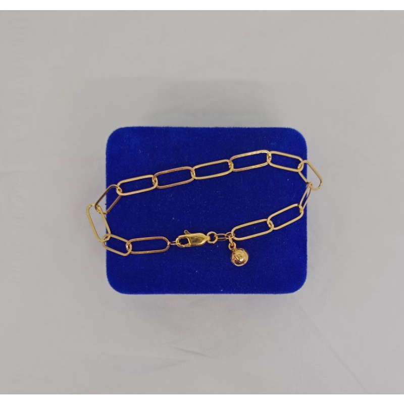 gelang rantai paperclip lebar + 1 bel / gelang perak asli silver 925 lapis emas/ gelang fashion wanita terbaru