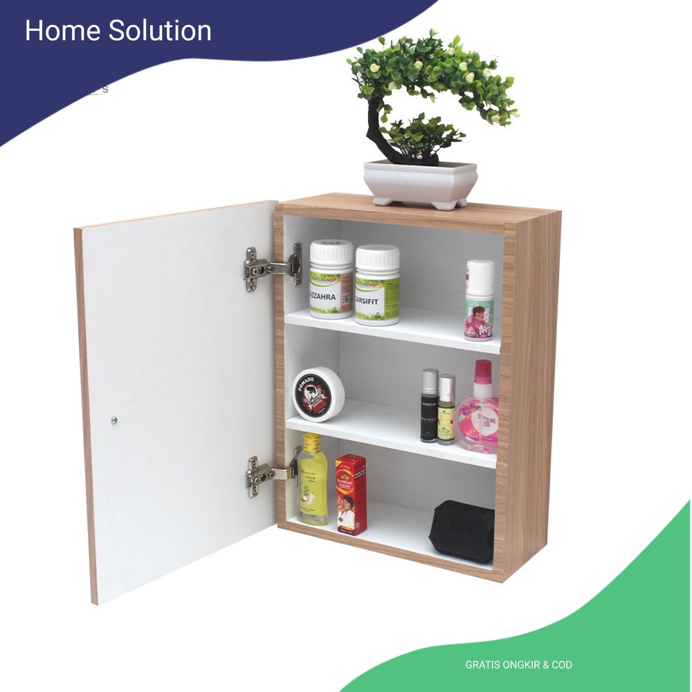 Rak Lemari Kayu Kotak Penyimpanan Obat P3K Dinding 40x30cm Minimalis