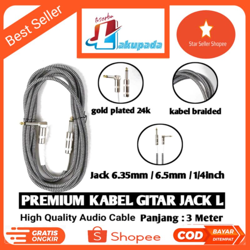 Premium Kabel Jack Gitar L Bass Melody Rhythm Akustik Elektrik Braided