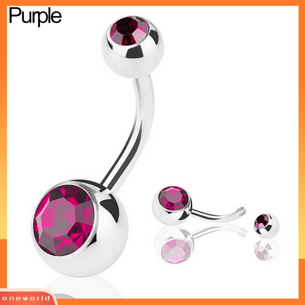 [oneworld] Cincin Pusar Stainless Steel Berlian Imitasi Belly Button Ring Bar Piercing Perhiasan