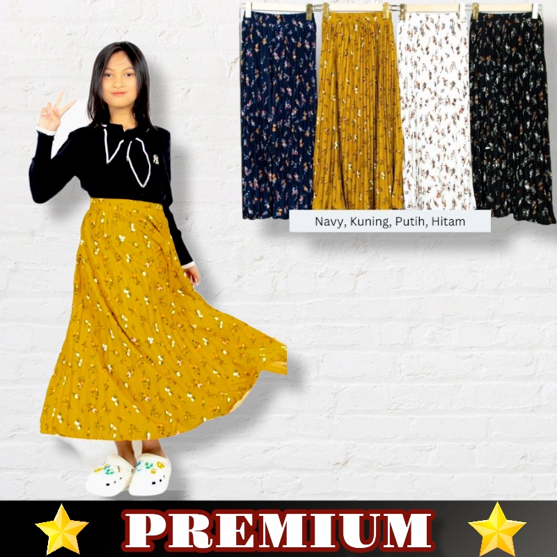 ROK PLISKET ANAK MOTIF PUCUK KECIL PREMIUM 7-11 TAHUN