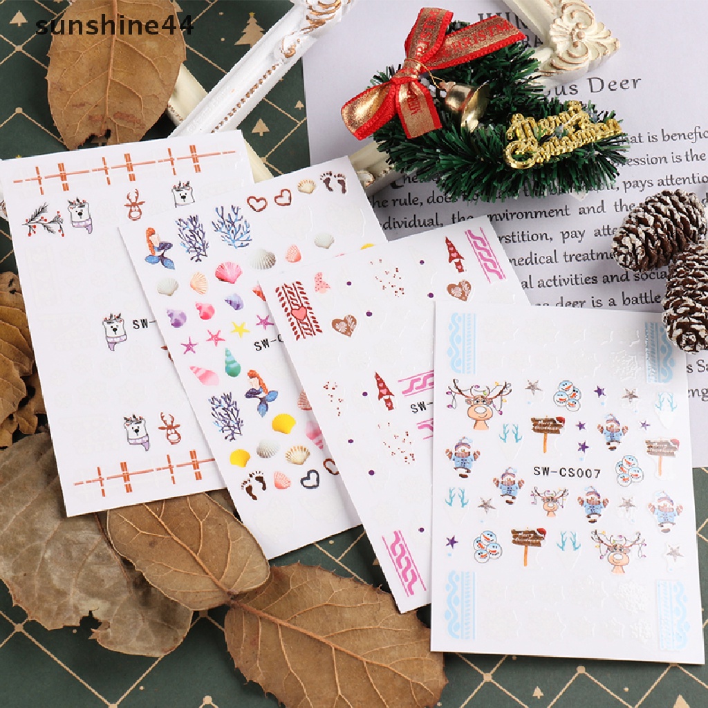 Sunshine 3D Stiker Kuku Natal Xmas Snowflakes Perekat Decals Nail Art Dekorasi.