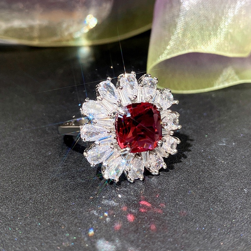 Trendi Mewah Cubic Zirconia Merah Cincin Wanita Briliant Akad Nikah Pesta Bridal Ring Hadiah Anniversary