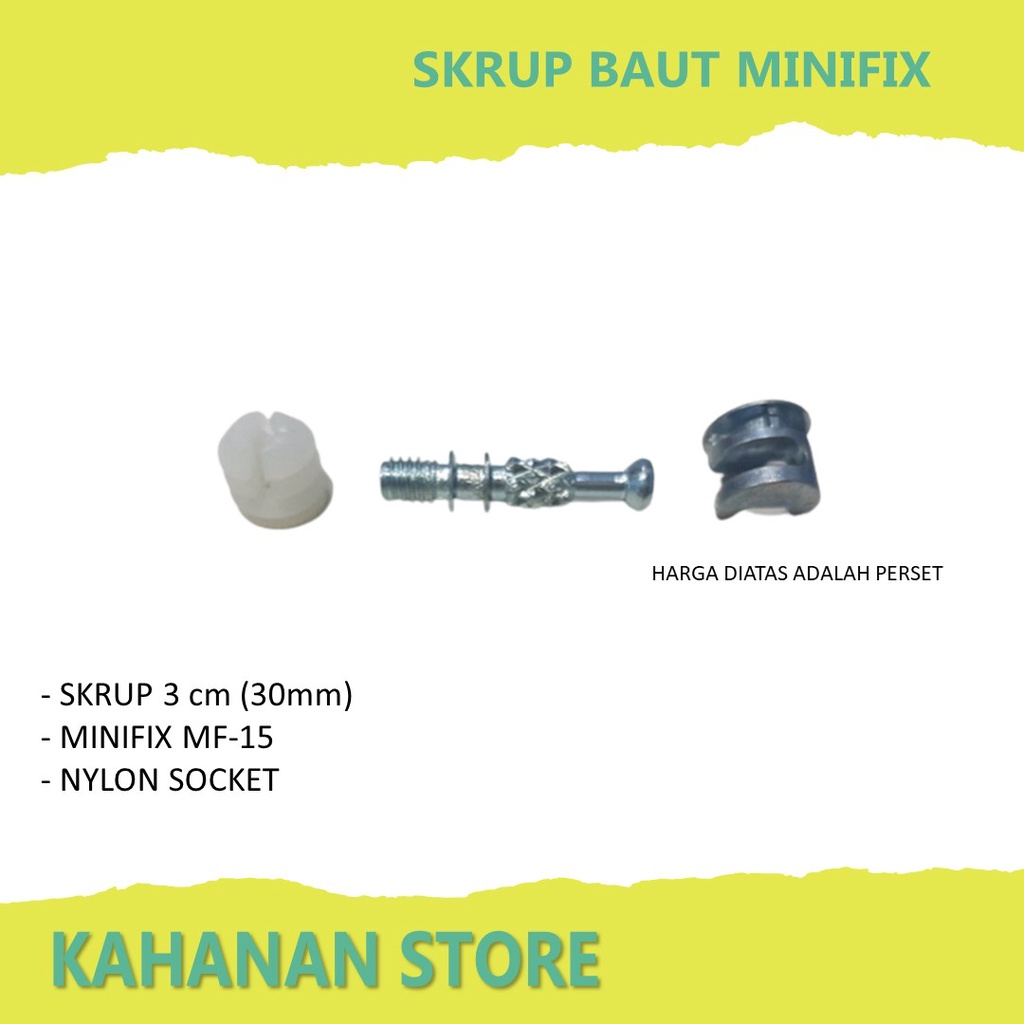 SKRUP BAUT MINIFIX NANAS 3 cm (30mm) SOCKET CASING Baut Knock Down Minifix