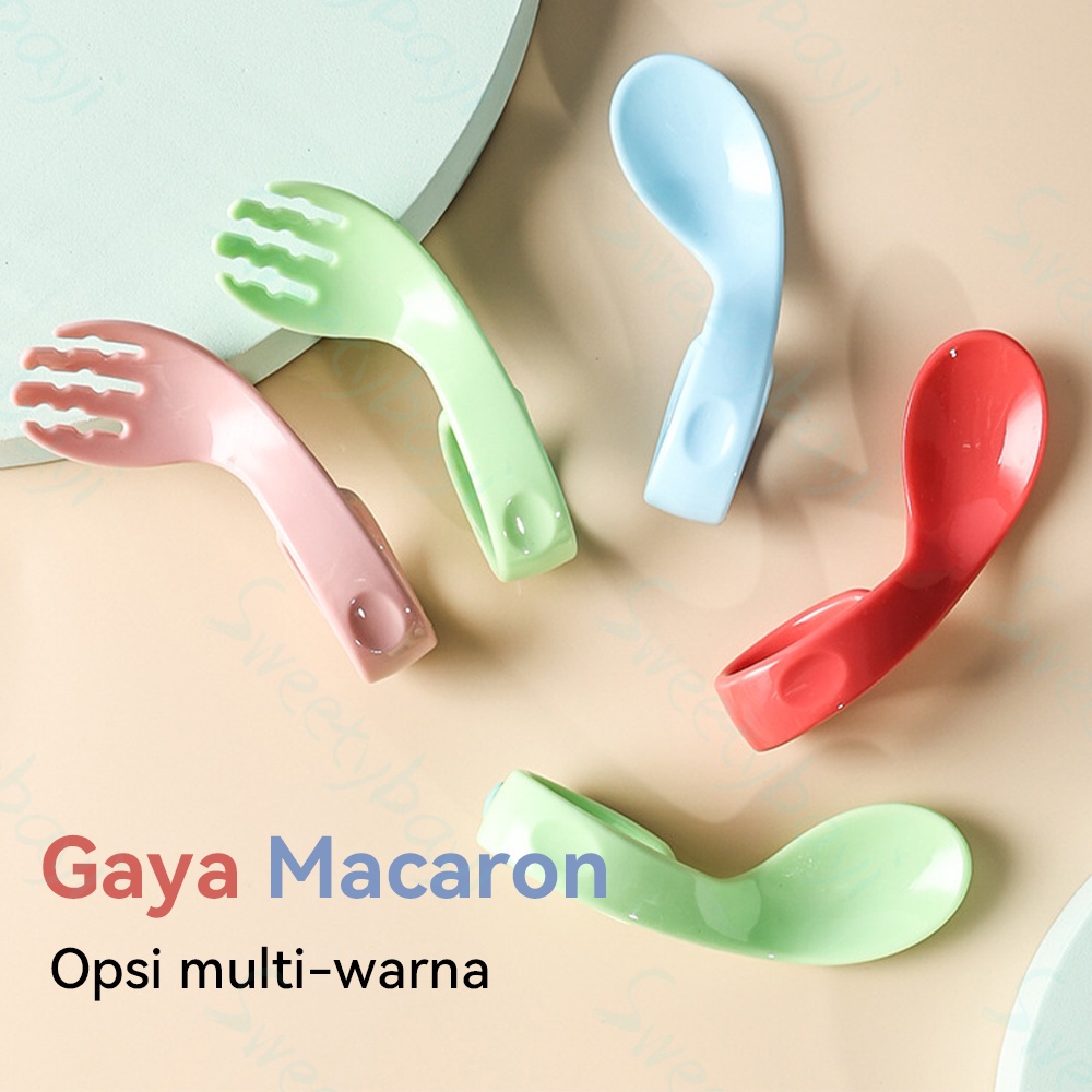 SweetyBayi Set sendok garpu anak training belajar makan  Training Spoon Fork model melengkung