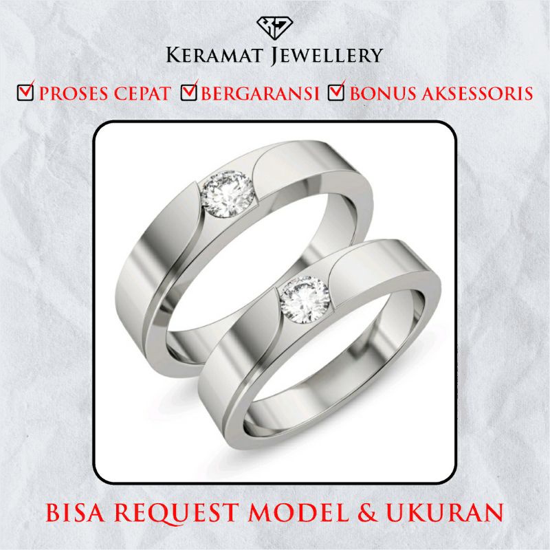Cincin Kawin Couple Perak & Emas Putih - Bebas Request Model Cincin Custom By Keramat Jewellery - Fr