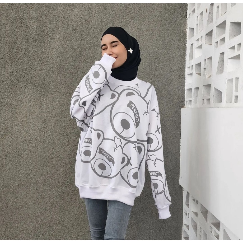 Sweater Crewneck Pria Wanita PANDA FULL PRINTEED 2XL Bigsize Atasan Outerwear Outfit Lucu Look Kasual Santai