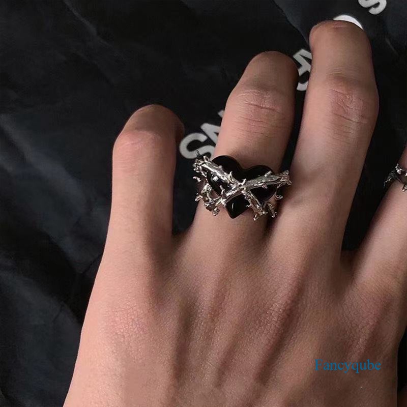 Mode Baru Kreatif Punk Gothic Duri Gothic Punk Cinta Hati Cincin Vintage Terbuka Cincin Untuk Wanita Pesta Perhiasan Pertunangan Pernikahan Hadiah