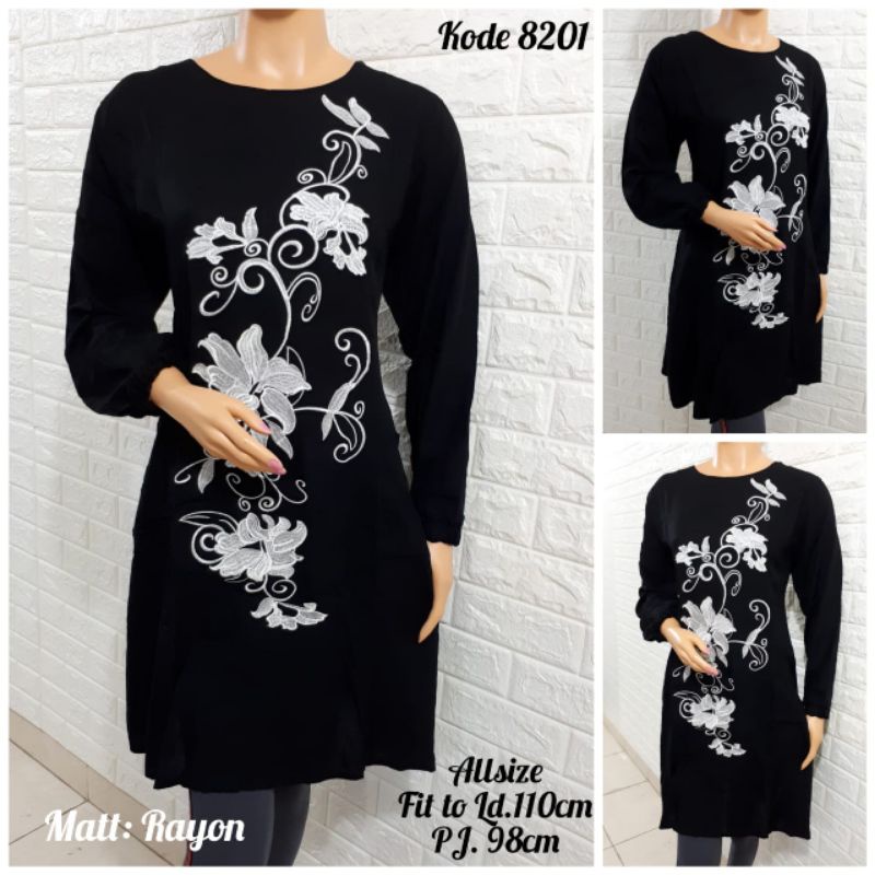 TUNIK WANITA / BORDIR BUNGA / CREPE / TUNIK CEWEK / TUNIK IMPORT TERBARU LENGAN PANJANG KERAH OBLONG