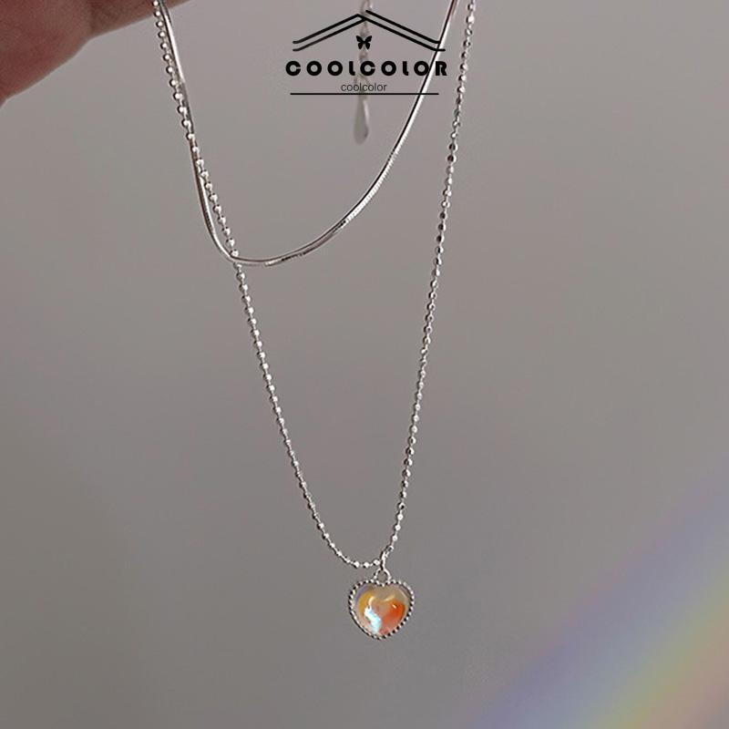 COD❤️Kalung Rantai Multilayer Liontin Hati Aksen Zircon gradual Cinta Klavikula Gaya Korea Untuk Perhiasan Wanita- cl