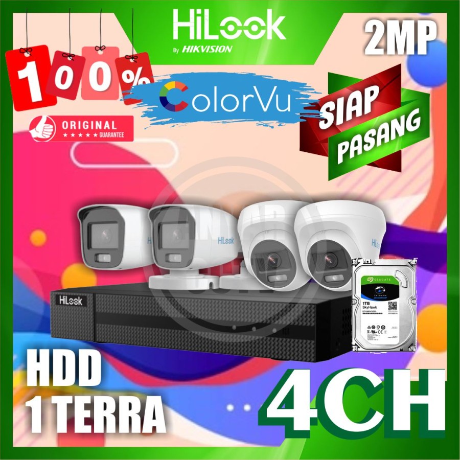 Paket CCTV HiLook 2MP COLORVU 4 KAMERA HDD 1TB SIAP PASANG