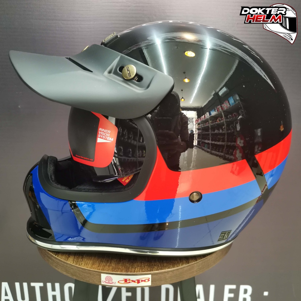 NJS FREEDOM MOTIF SPRINTER BLACK/RED-BLUE - HELM FULL FACE
