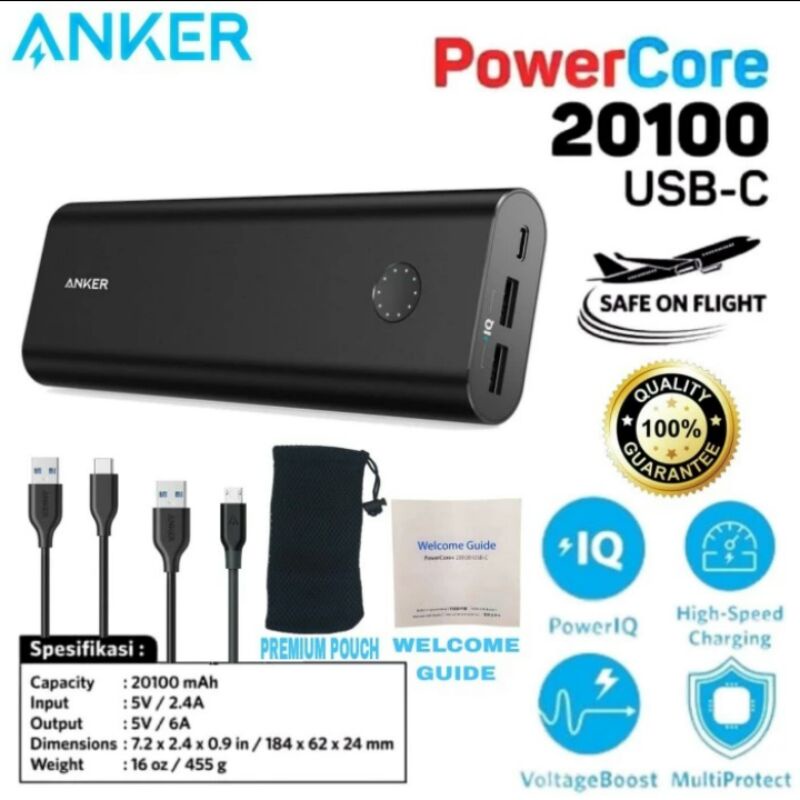 ANKER POWERCORE+ 20100 POWER BANK 20100 mAh USB - C Black [ A1371611 ]