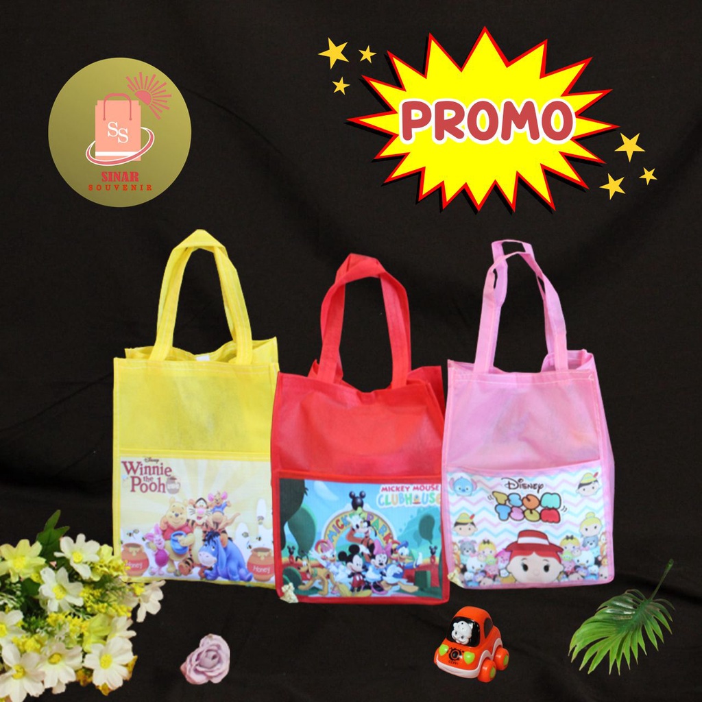 

TAS GOODIE BAG BINGKISAN SNACK ULANG TAHUN ANAK TEMA KARTUN 20 X 14 X 25 KANTONG DEPAN