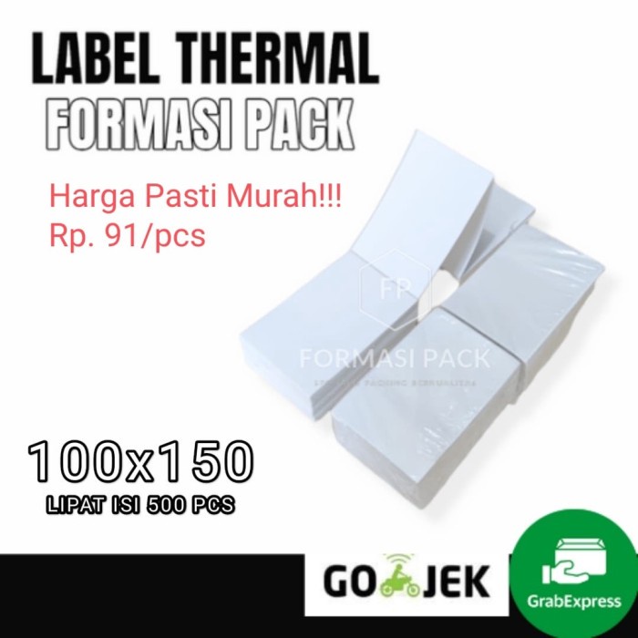 

Term Kertas Thermal Label Sticker 100X150 500Pcs Barcode Ukuran A6 Lipat