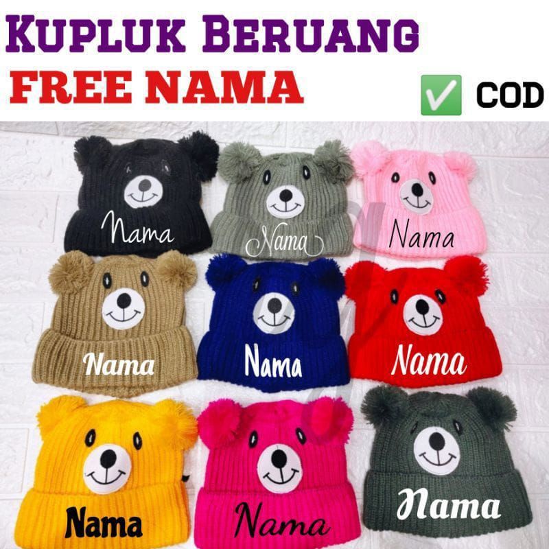 Kupluk Anak Beruang Bordir Nama / Topi Kupluk Bordir nama Bayi