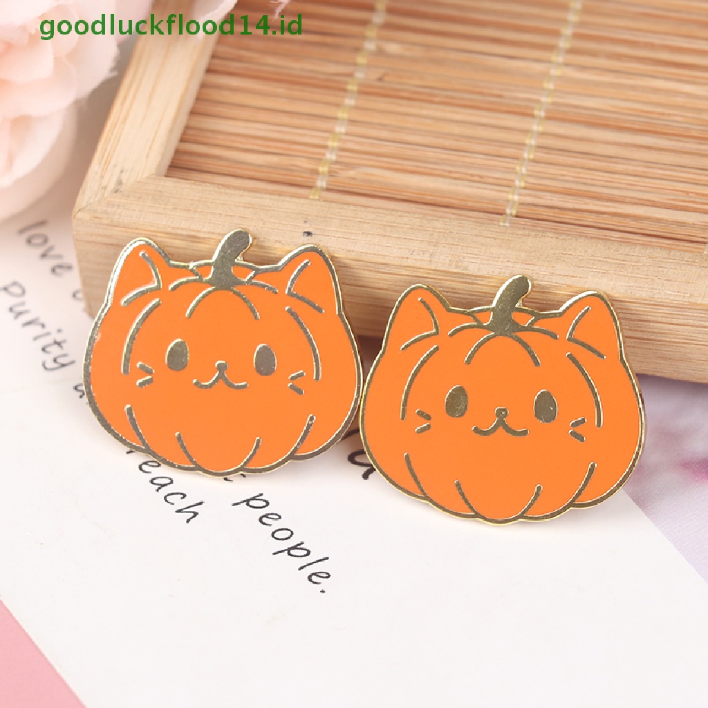 [GOOGFOUR] 1pc Kawaii Pumpkin Cat Enamel Keras Pin Kartun Fashion Tanaman Labu Cahaya [TOP]