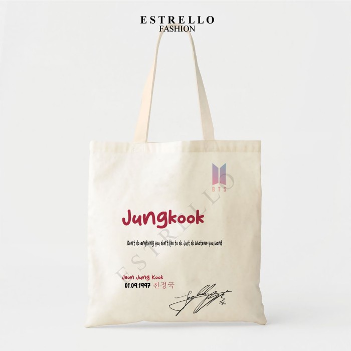 Tote Bag BTS Profile Jungkook Jimin RM Taehyung Jin Suga Jhope - Jungkook, Tote Bag
