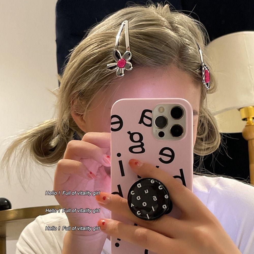 Agustina Perak Logam Jepit Rambut Lucu Kreatif Kawaii Jepit Rambut Kecil Lolita Y2k Beruang Wajah Tersenyum Aksesoris Rambut Perempuan