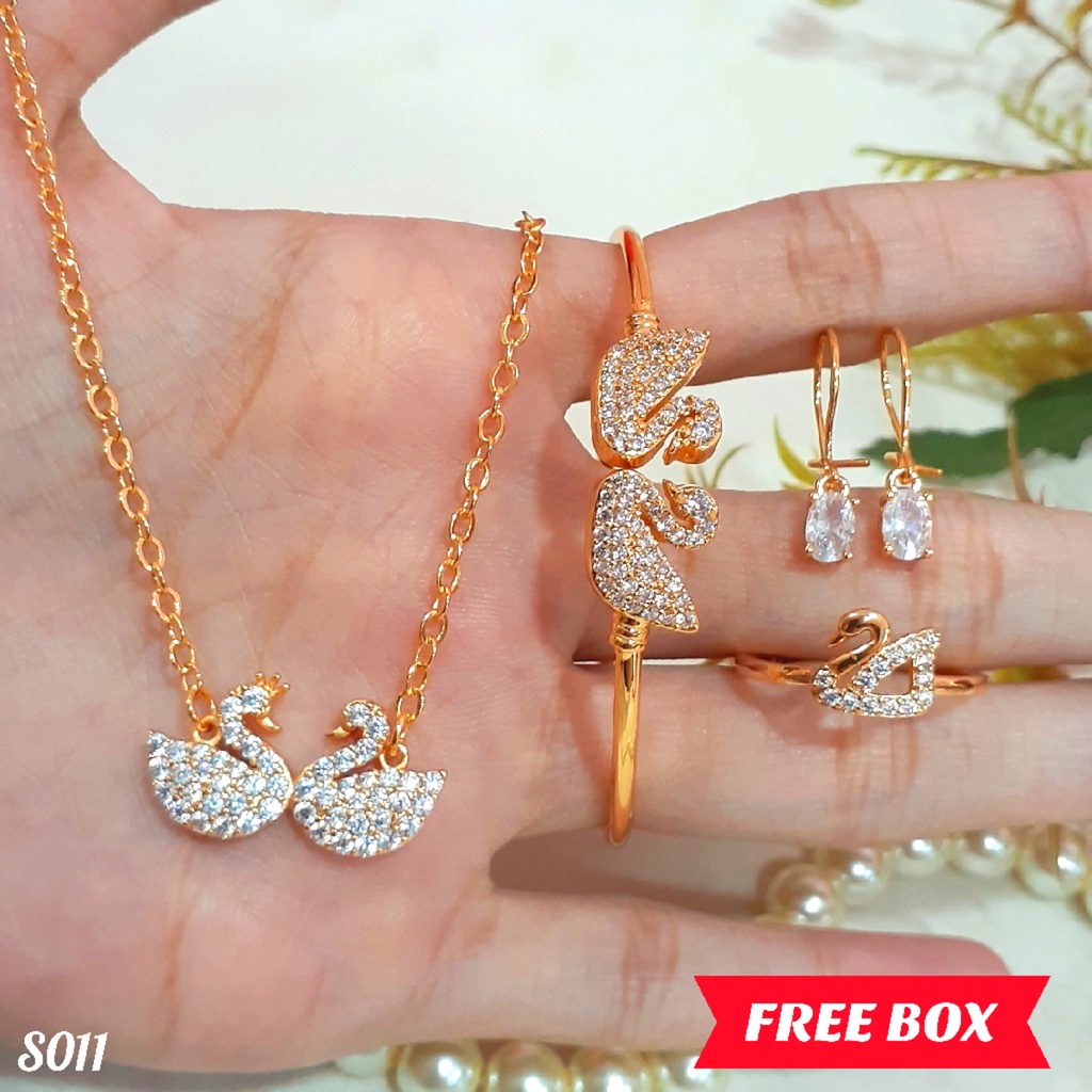 PGX Set Perhiasan Xuping Cincin Gelang Kalung Anting Lapis Emas - S011