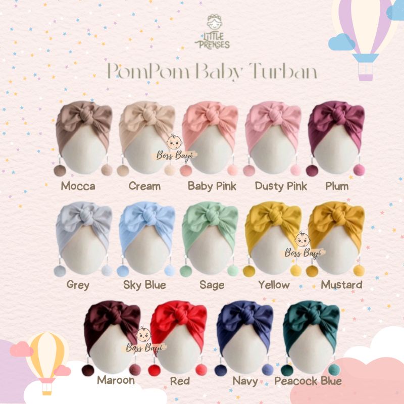 LITTLE PRENSES - Pompom Baby Turban / Turban Bayi Anak Perempuan