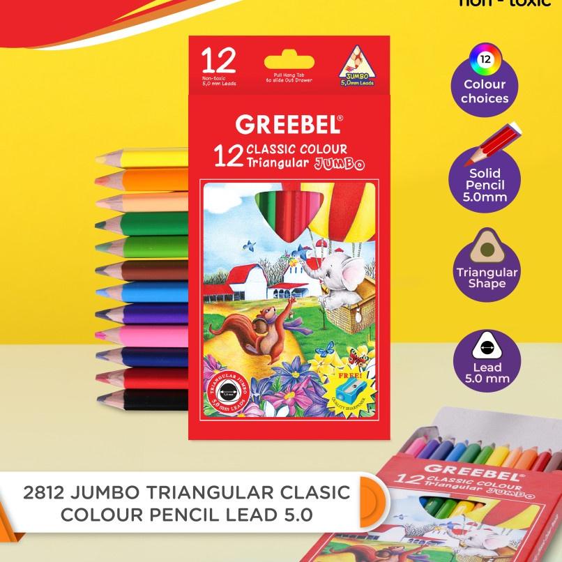 

ア GREEBEL Pensil Warna anak 2812 JUMBO TRIANGULAR CLASSIC (ISI 12) / Coloring Pencils cerah tdk berdebu aman non toxic Big Sale