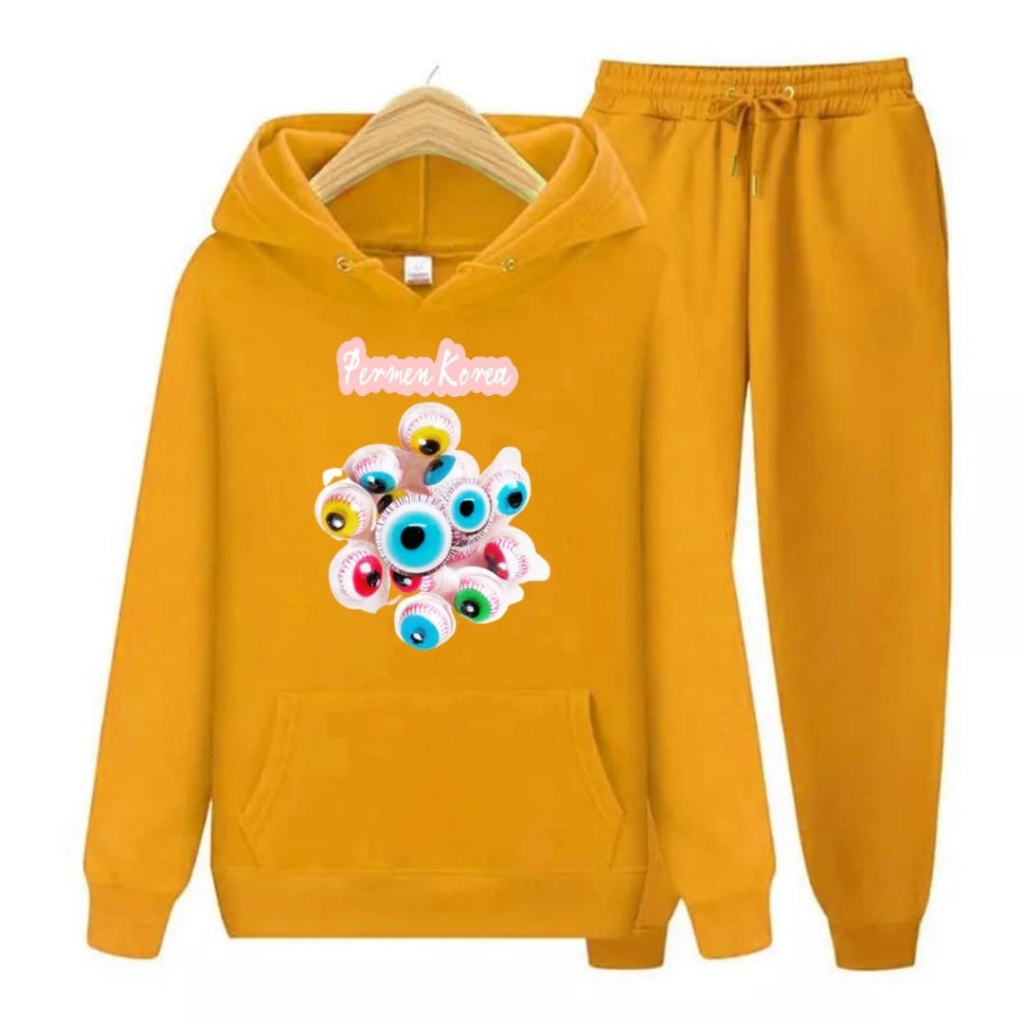 Hzl_outfit Sweater Setelan Hoodie Anak Permen Korea/Sweater Setelan Anak Hoodie S.M.XL