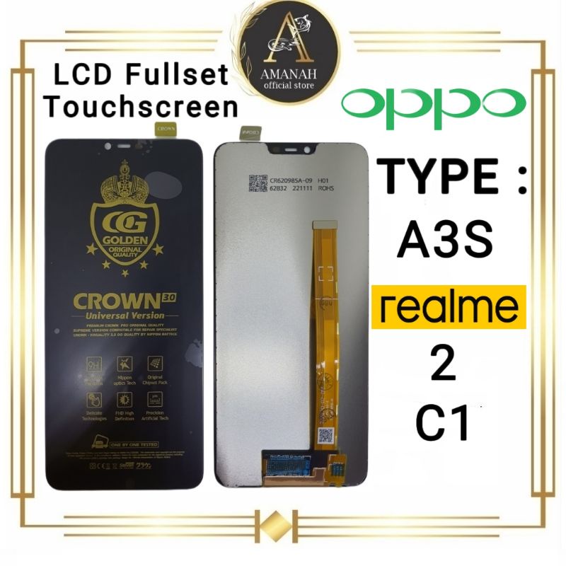 LCD TOUCHSCREEN OPPO A3S CPH1803 , CPH1853 / REALME C1 / REALME 2 Fullset Crown 3.0 Original Super 1