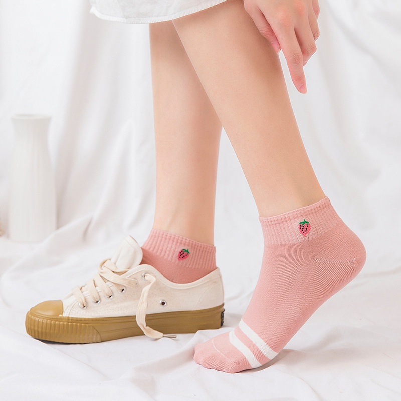 IL - Kaos Kaki Wanita Motif Pink Buah Garis Kaos Kaki Wanita SC-28