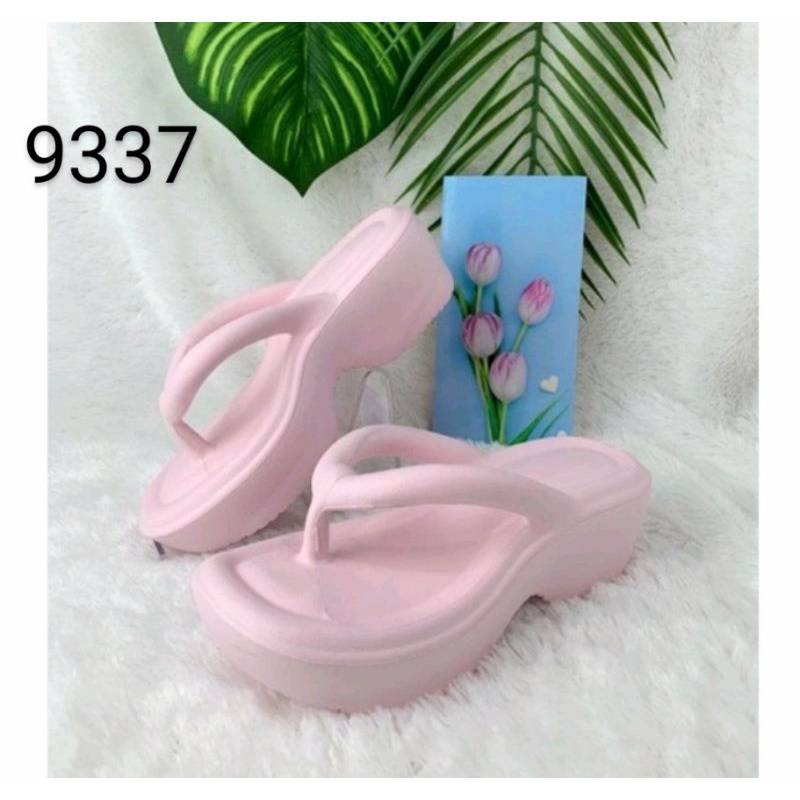 Sandal Jepit Platform Wanita, High Flop Wedges Perempuan Eva Jelly Foam 9337