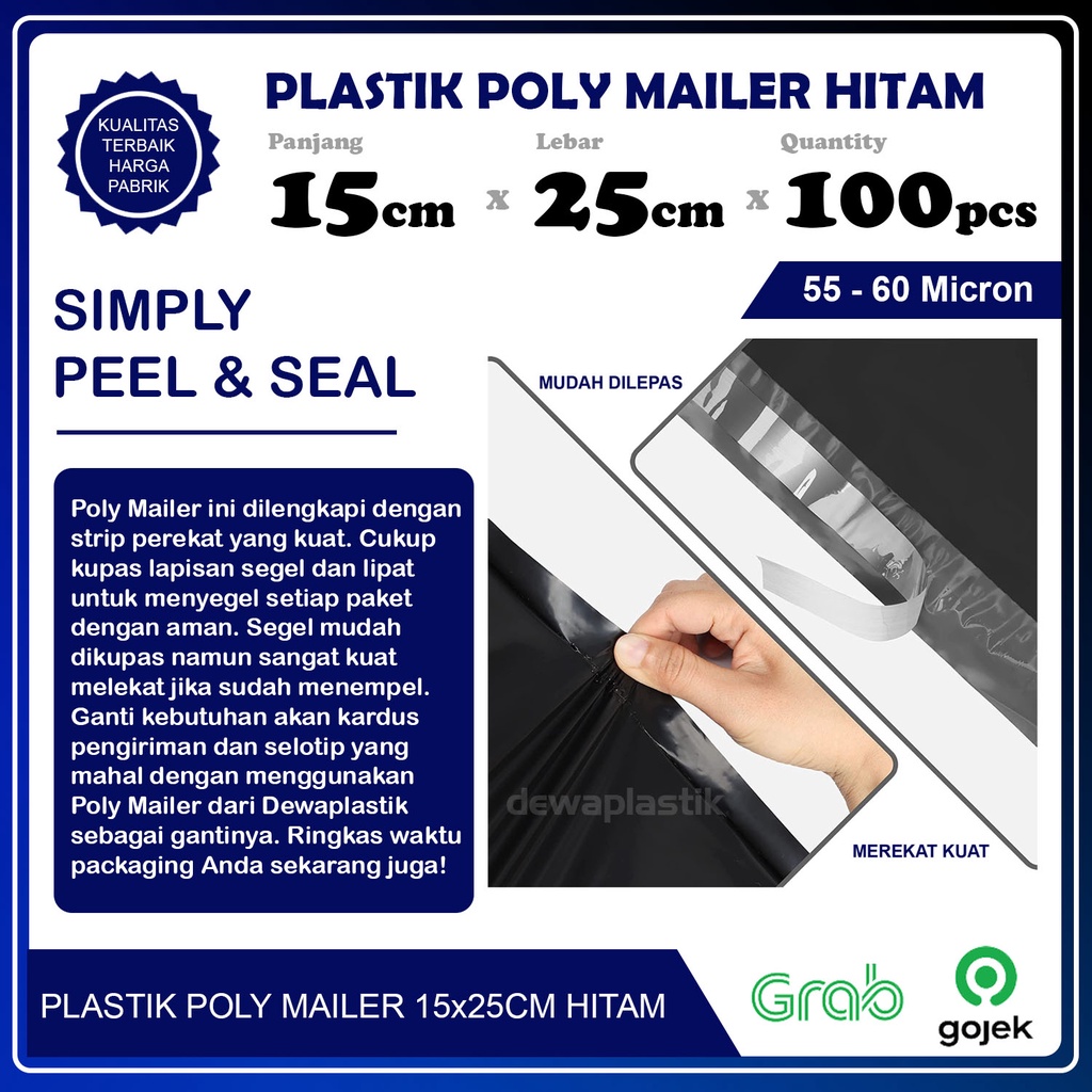 Plastik Packaging Poly Mailer Hitam Glossy 15x25 cm Isi 100pcs Amplop Kemasan Polymailer LDPE 55-60 Micron 15 x 25 cm Plastik Packing Isi 100 Pcs Kantong Plastik Olshop 60 Micron 15 x 25cm