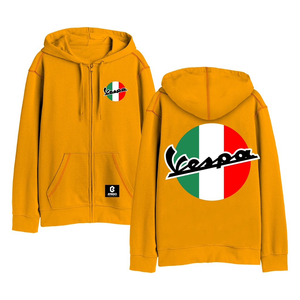 BRIGO X VESPA ITALY Resleting Jumper Hoodie II Sweater Hoodie Zipper BRIGO X VESPS Sablon DTF Fleece Cotton II Size M-XXL (Pria &amp; Wanita) Free stiker&amp;Gantungan Kunci