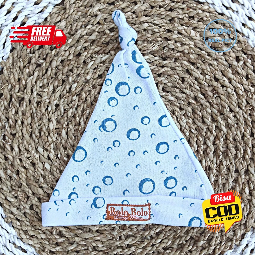 SALE 7.7 Serian Biru - 3 Pcs Topi Kupluk Bayi Baru Lahir Topi Bayi 0 - 3 Bulan BLUE SEA SERIES merk SNI Bolo - Bolo