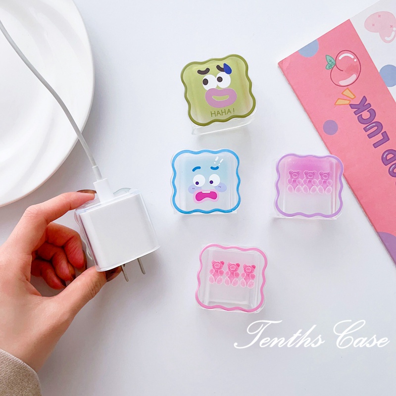 18w-20w Lengan Pelindung Kabel Data Kartun Ekspresi Lucu Tiga Beruang Kecil pink Pola tulip charger case Pelindung Jalur Pengisian Kawat Berliku anti Putus