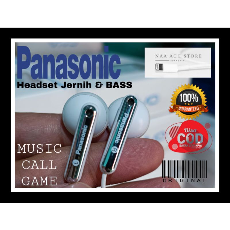 (ORI 100% CUMA 30K | GARANSI ) Headset handsfree earphone PANASONIC Original Fullbass made in indonesia Hd stereo 3D 5D 8D