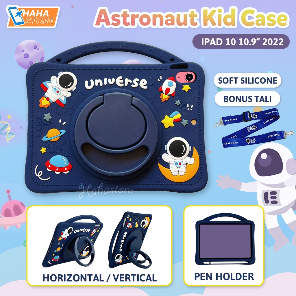 iPad 10 10.9 inch 2022 A2757 A2777 Softcase Kartun Anak Case Astronot Slot Pencil Casing Cover Stand