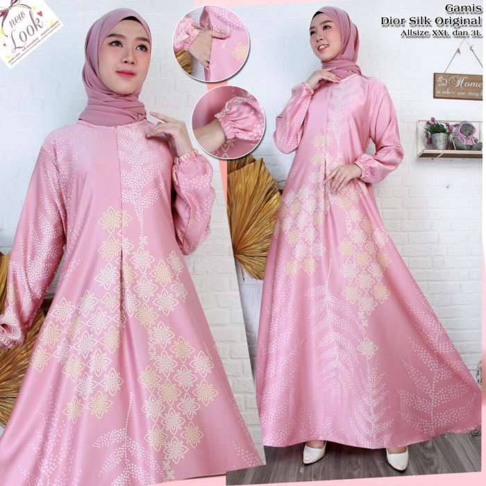 (Ready Jumbo Ld 120 & 135 )Gamis Maxmara Motif/Gamis maxmara jumbo - pink, M ( Ld 100 )