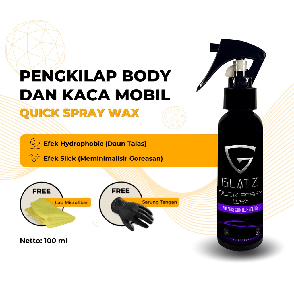 Pengkilap Bodi Mobil dan Kaca Mobil Permanent Efek Daun Talas GLATZ Quick Spray Wax