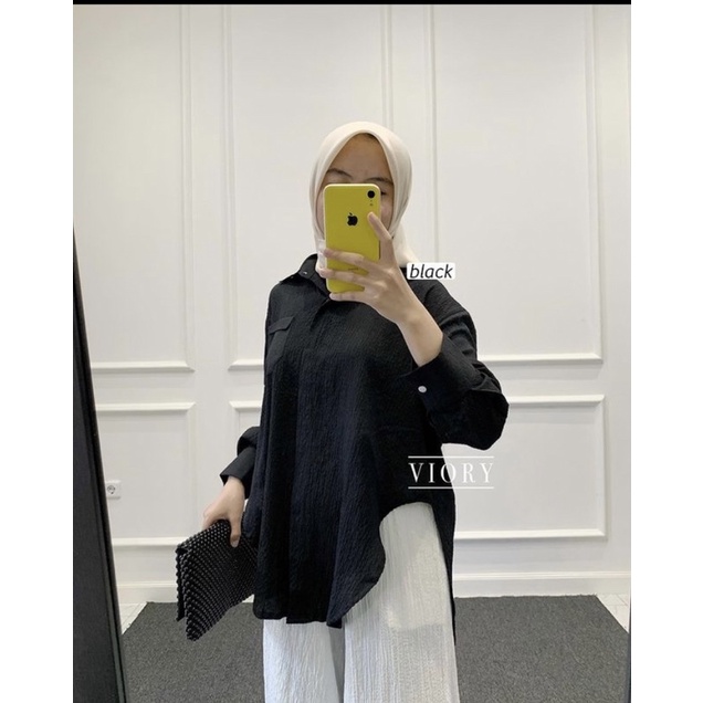 VIORY KEMEJA CRINCKLE LOSE TOP BLACK