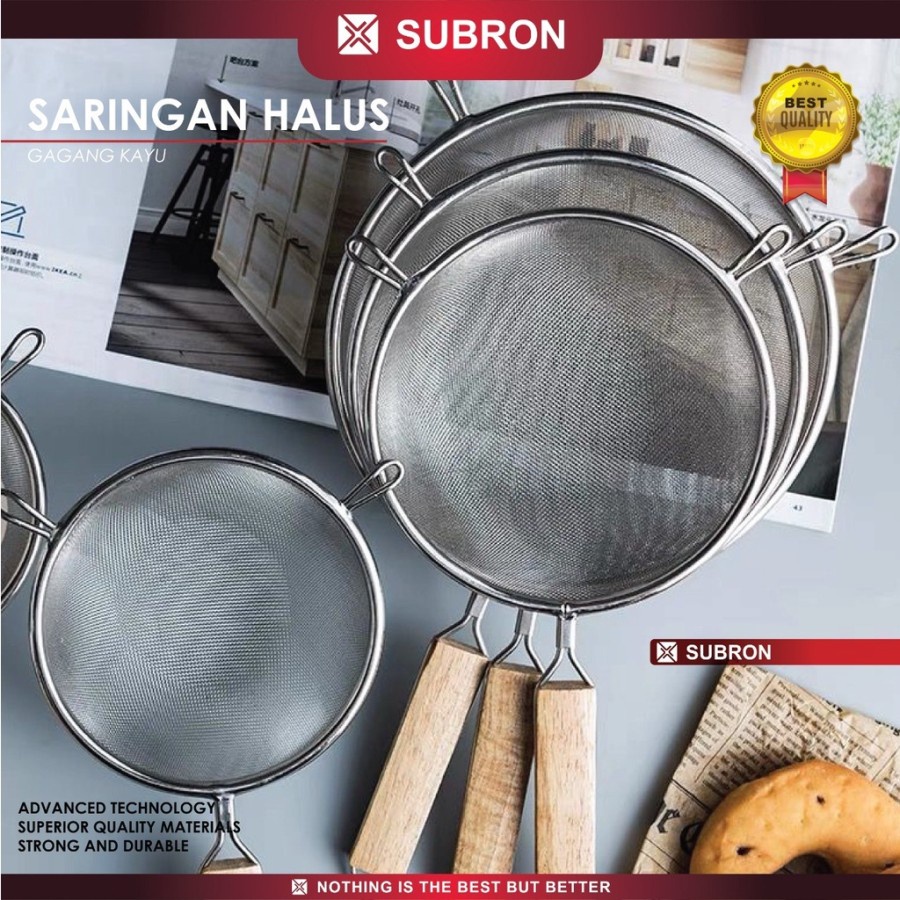 Saringan Stainless Halus 12cm 14cm 16cm Pegangan Kayu Tebal - SUBRON