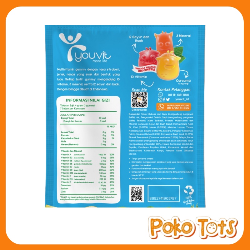 Youvit Multivitamin Anak Isi 7 &amp; 30 Gummies With Vitamin C, D, Zink Sayur dan Buah Suplemen Imunitas Tubuh Anak WHS