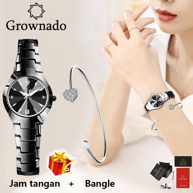 【Jam+Gelang+Box】Jam Tangan Wanita Hitam Original Berlian Anti Air Analog Bisnis Kuarsa Jam Tangan Cewek（Gratis Gelang + Kotak）