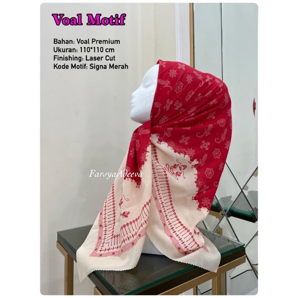 hijab denay segiempat motif premium warna merah cabe